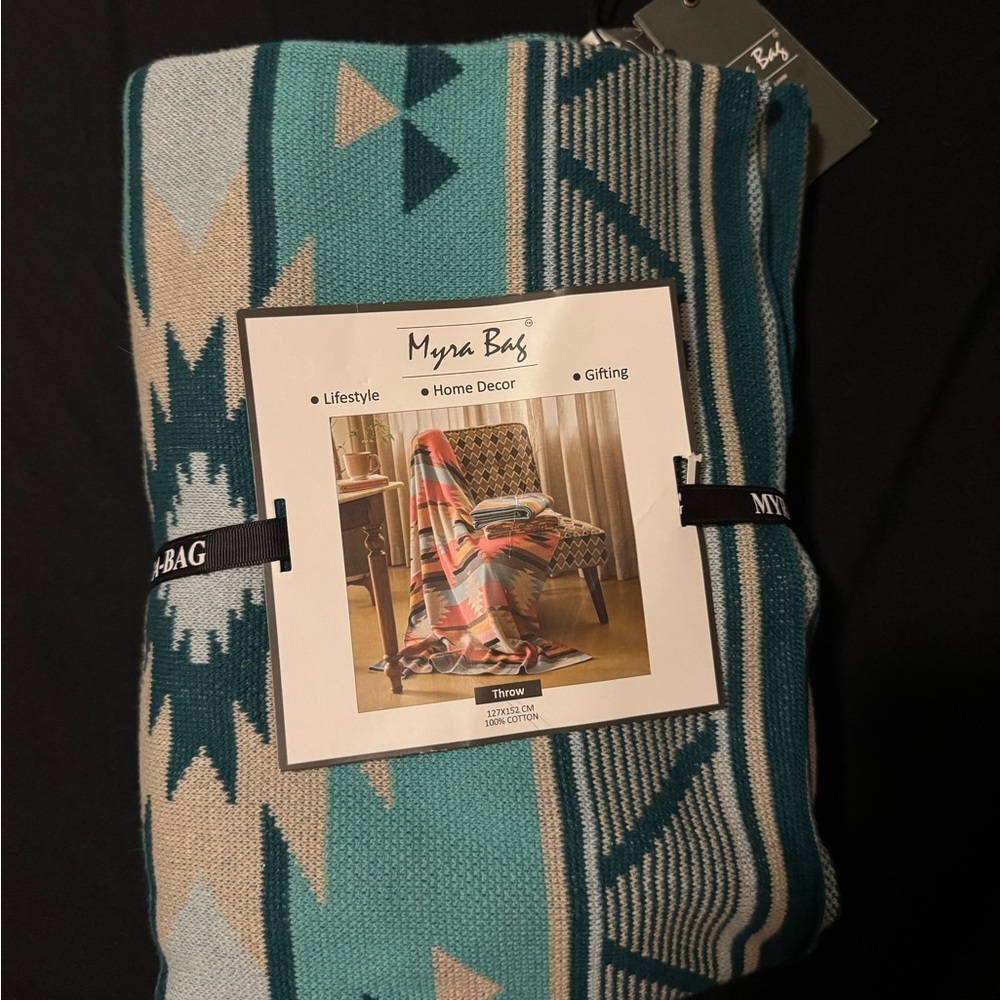 Myra Bag Turquoise and Grey Geometric Throw